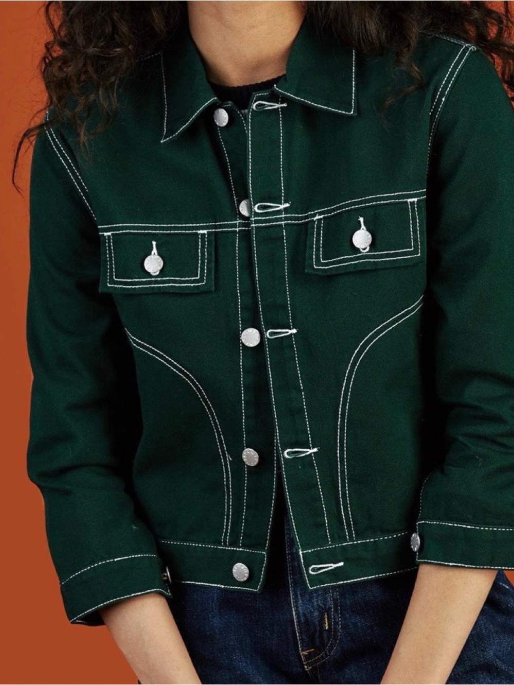 UNIF green denim jacket with contrast stitching